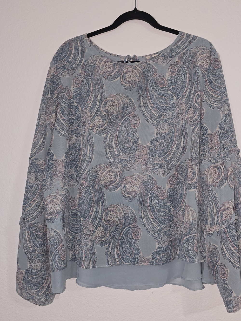 Cato Light Blue Paisley Sheer Long-Sleeve Blouse